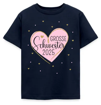 Produktbild von Spreadshirt Große Schwester 2025 Herz Geschwister Kinder T-Shirt, 110/116 (5-6 Jahre), Navy