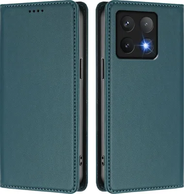 Produktbild von Handyhülle für Xiaomi 14T Pro, Kunstleder Klapphülle Stoßfeste Magnetische Hülle mit Ständer Grün