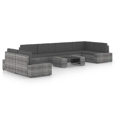 Image de The Living Store Ensemble de jardin lounge 8 pièces avec coussins Gris Poly Rattan