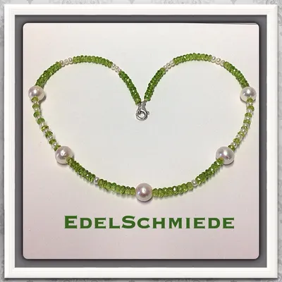 Produktbild von Edelschmiede925 Peridot und Perle als Halskette mit 925 Verschluß
