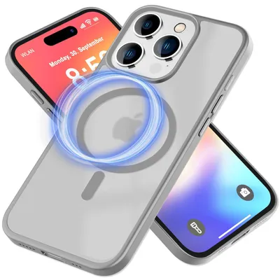 Immagine prodotto di Custodia magnetica NALIA per iPhone 16 Pro Max – Trasparente opaca e MagSafe – MATTEX (antiscivolo, resistente agli urti, anti-impronta) – Marchio di Berlino – Grigio titanio