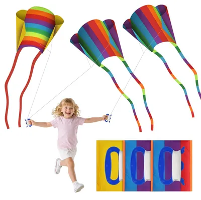 Produktbild von Drachen Set Lenkdrachen Kinderdrachen - 3 Stück - Einleiner - Mit langem Schwanz - Für Kinder und Anfänger