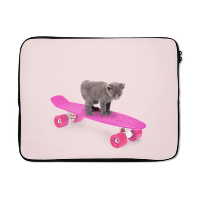 Produktbild von MuchoWow® Laptop Hülle 17 Zoll Laptoptasche Katze - Kätzchen - Tiere - Skateboard - Rosa - Zipper - Schutzabdeckung