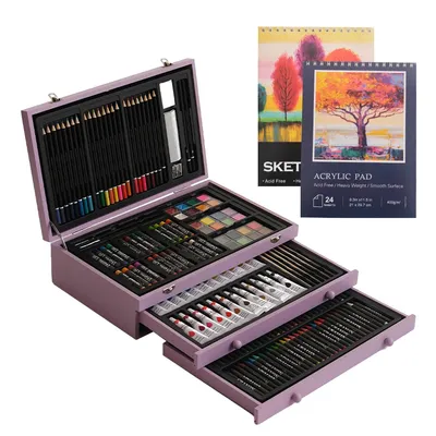 Produktbild von 175-teiliges Deluxe-Kunstset mit 2 Zeichenblöcken, Acrylfarben,Buntstiften,Farbstiften,Kunstbedarf für Erwachsene,Jugendliche und Künstler,Malzubehör
