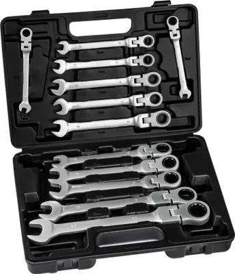 Produktbild von Ratschenschlüssel Set mit flexiblen Gelenkköpfen 12-tlg. - schwarz