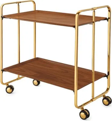 Produktbild von DON HIERRO - Klappbarer Servierwagen BAUHAUS mit Rollen – Metallgestell goldfarben, 2 Ebenen, 4 Positionen