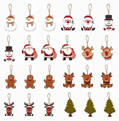 Holz-Weihnachtsanhänger, 24 Stück, Set mit Motiven