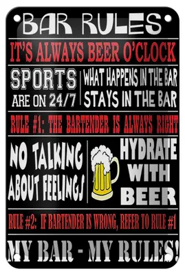 Produktbild von Blechschild Spruch 12x18cm Bar rules Bier my bar my rules