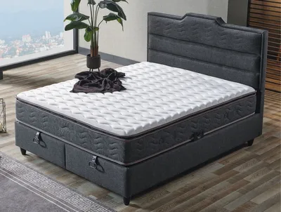 Produktbild von Casa Padrino Luxus Doppelbett Grau / Weiß / Schwarz 180 x 200 cm - Massivholz Bett mit Kopfteil und Matratze - Schlafzimmer Möbel - Hotel Möbel - Luxus Möbel - Luxus Einrichtung