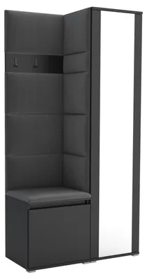 Produktbild von Garderobe LUTON 6 BLACK 15– Farbe: schwarz, moderner Schrank 40x95x186 cm, funktionale Lösung für den Flur, Garderobeschrank, Flurmöbel