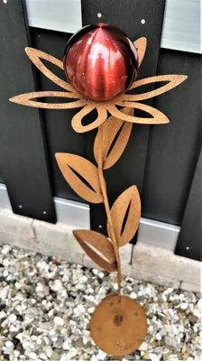 Produktbild von Skulptur Blume Paris Corten 77 cm Kugel Edelstahl rot matt gebürstet Cortenstahl Dekoration Garten