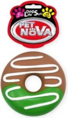 Zdjęcie produktu dla Zabawka Pączek Donut Z Polewą PET NOVA 10cm Gryzak Pies Piszczy Guma Dźwięk