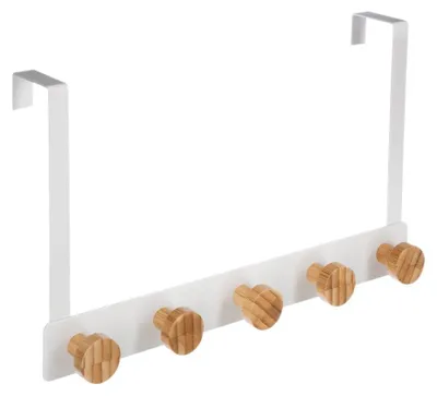 Produktbild von Türgarderobe aus Metall mit 5 Bambushaken weiß 20x33,5cm Modern Deko