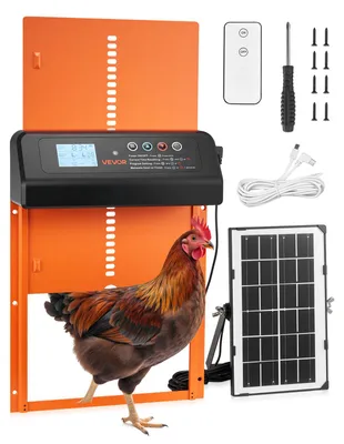 Produktbild von VEVOR Hühnerklappe Solar- & Batteriebetrieben, Hühnertür mit LCD-Display, Fernbedienung, Lichtsensor & Timer, Einklemmschutz, Hühnerstalltür aus Aluminiumlegierung, 350x250x73 mm, Orange