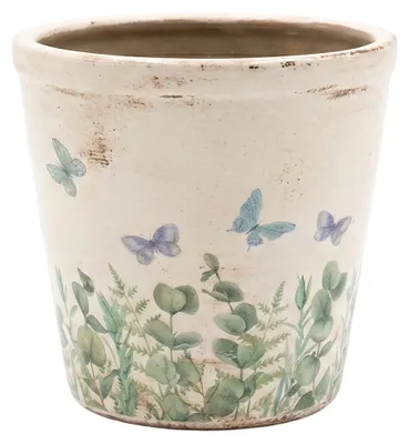 Immagine prodotto di Clayre & Eef Vaso da fiori in Vetroceramica beige con farfalla