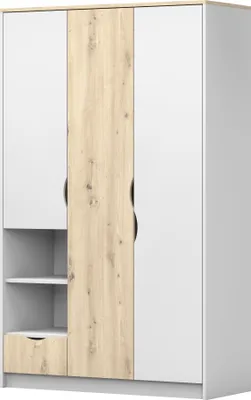 Produktbild von Kleiderschrank Schrank Drehtürenschrank  Kinderkleiderschrank mit einer Schublade zwei Einlgeböden 120 cm Weiß/Artisan Eiche JOY 19