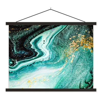 Produktbild von MuchoWow® Textilposter Marmoroptik - Blau - Gold - Glitzer - Luxus - Marmor 120x90 cm mit schwarzem Rahmen - Aufhänger für Poster