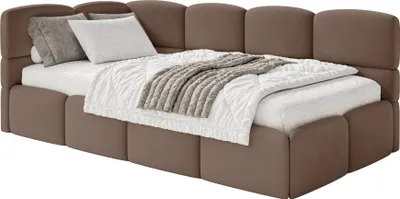 Produktbild von Selsey Cloudy – Jugendbett 90x200 mit Matratze, Kopfteil links, Samt Braun