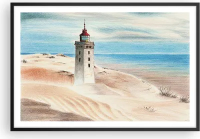 Produktbild von Gerahmtes Poster - Schwarzer Rahmen - Laterne Meer Bild - 91,5x61 cm - Wand Bild - Wanddeko - Wandbilder - Kunstposter - Wandposter - Bilderrahmen - Bilder - Kunstdruck - P2BAA91x61-4764