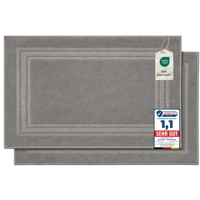 Produktbild von Komfortec Badvorleger Set 2 Teilig, Frottee Duschvorleger, Waschbar Duschmatte & Badteppich, 600 g/m² &100% Baumwolle, Saugfähig & Schnelltrocknend, 50 x 70 cm, Silber Grau