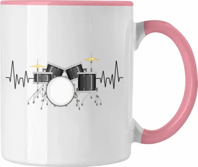 Produktbild von Trendation - Schlagzeug Herzschlag Tasse Geschenk für Schlagzeug-Spieler Hobby Geschenkidee (Rosa)