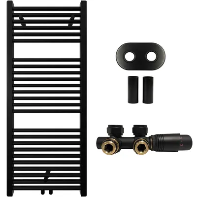 Obrázok produktu pre Kúpeľňový radiátorový set Lincoln – ústredné kúrenie – stredové pripojenie 50 mm – 366 W – matná čierna – 1200 x 500 mm