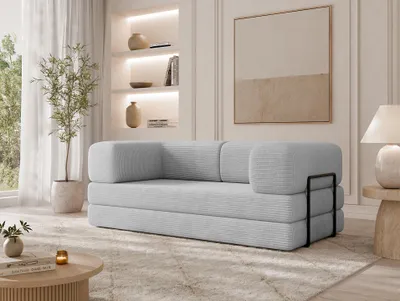 Produktbild von Emlar Modulares Schlafsofa Selvia – Bodensofa aus Cord - Bettcouch 200x100x77 cm – Polstersofa ohne Montage Hellgrau (Poso 110)