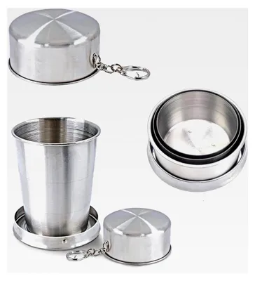Produktbild von 2 Stück Faltbare Edelstahlbecher, Faltbecher 150ml, Tragbare Wasserbecher für Zuhause, Reisen, Geschäftsreisen