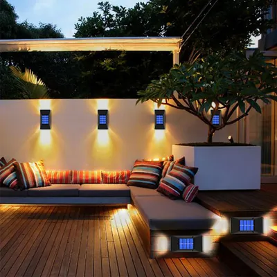 Produktbild von Solar LED Wandleuchte 2er Set IP65 Außenleuchte Warmweiß, E0272
