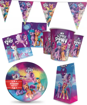 Produktbild von My Little Pony Party Set 47tlg Teller Becher Servietten Wimpelkette Geschenktüten
