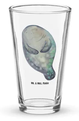Produktbild von Mr. & Mrs. Panda Glas Seekuh Happy - Transparent - Geschenk, Bierglas, Achtsamkeit, Meer, Liebeskummer, Respekt, Neuanfang, Freundin, Pint, Glasbecher, Tumbler