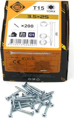 Produktbild von 200x Universal Holzschrauben 3,5x25mm T15 Torx Spanplattenschrauben verzink