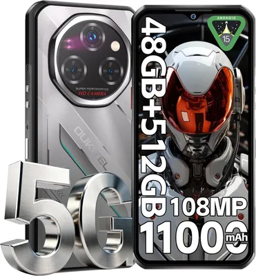 Produktbild von OUKITEL WP62 5G Outdoor Handy Android 15, 48GB+512GB/2TB Outdoor Smartphone Ohne Vertrag11000mAh/33W, 6,6'' FHD+120Hz 108MP+32MP,IP68/OTG/NFC, Silber