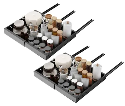 Zdjęcie produktu dla Wyciągany organizer do szafki kuchennej - szuflada pod zlewozmywak, zestaw 2 sztuk - stal węglowa, głębokość 53 cm - rozkładany i regulowany - do szafki pod zlewozmywak i szafek - kolor czarny