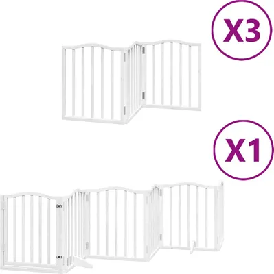 Zdjęcie produktu dla vidaXL 15-częściowa bramka dla psa z drzwiczkami składana biała 750 cm drewno topolowe