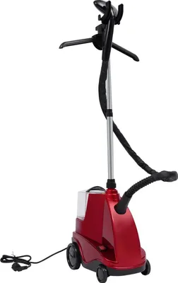 Obrázek produktu pro Oparovač oděvů – Vertikální průmyslový parní čistič – 1600 W – 3litrová nádržka na vodu – 3 stupně páry – Teleskopická tyč 0,8–1,8 m – 120 °C – Červený