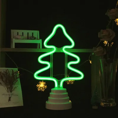 Zdjęcie produktu dla Lampka LED NEON, dekoracyjna lampka stojąca, jodła zielona, ok. 28 x 18,5 x 8,5 cm