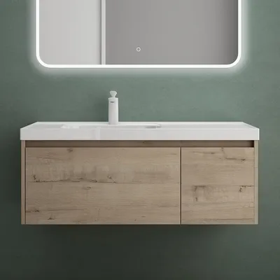 Produktbild von Mai & Mai Badmöbelset Badezimmermöbel Eiche Greige Waschbeckenunterschrank 100 cm mit Waschschbecken aus Mineralguss Salerno