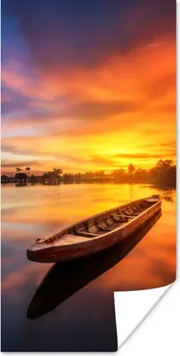 Produktbild von MuchoWow® Poster Boot - Wasser - Sonnenuntergang - Orange - Wasser 20x40 cm - Plakat - Foto