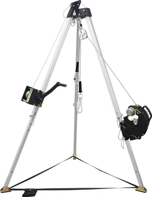 Produktbild von Kratos Dreibein-Set Professional, inklusive Dreibein, Arbeits- und Rettungswinde 20 m, Höhensicherungsgerät, Schnellwechseladapter Set