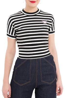 Produktbild von Queen Kerosin T-Shirt - Black & White Crop Top L