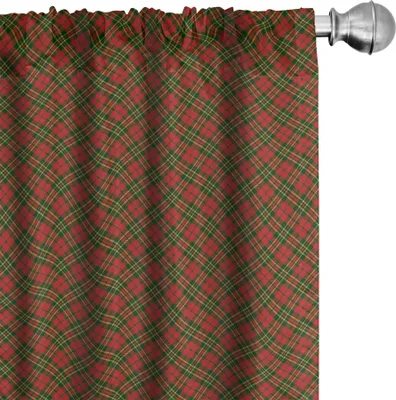 Obrázok produktu pre ABAKUHAUS Kockované závesy, záclony, írske tartanové motívy vo vianočných farbách, geometrické krížové pruhy, 2 kusy 75 x 225 cm, smaragdovo zelená, žltá, cinabarová červená