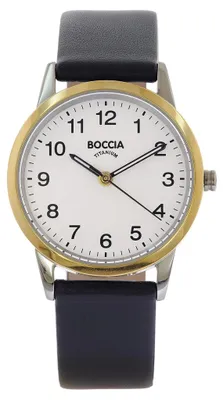 Produktbild von Boccia Damen Armbanduhr 3379-02 Classic Titan bicolor Lederband schwarz