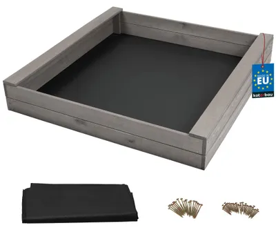 Image de Bac à sable KOTARBAU® avec banc 140 x 140 cm Bac à sable en bois Jouet de jardin pour enfants avec toile de protection en bois de pin imprégné Gris