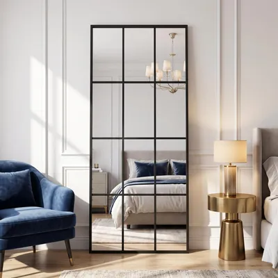 Image de Miroir mural 180x76 cm. Miroir pleine longueur, à suspendre ou à poser avec un support, idéal pour le salon, la chambre à coucher ou la salle de bain