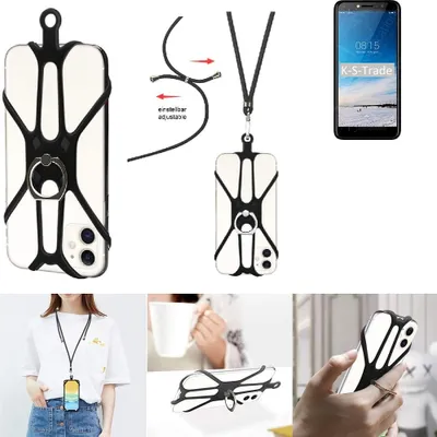 Produktbild von K-S-Trade 3in1 Handykette Handyband Handykordel Halsband Smartphone-Ring Handy-Ring kompatibel mit BQ Mobile BQ-5515L Fast Fingerhalterung Handyring