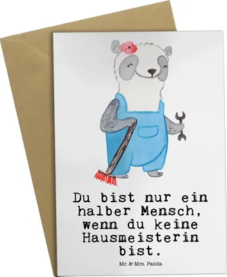 Produktbild von Mr. & Mrs. Panda Grußkarte Hausmeisterin Herz - Weiß - Geschenk, einladungskarten, Lustig, Spruch, Facility Manager, weihnachtskarten, Concierge, osterkarte, Must Have
