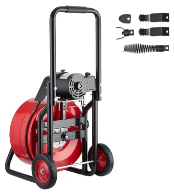 Produktbild von Rohrreinigungsmaschine mit Automatischem Vorschub, 30m x 19mm Rohrreinigungsspirale mit Rollen, Elektr. Abflussreiniger für 100-200mm Rohre, Rohrreinigungsgerät für Abflüsse Toilette Waschbecken