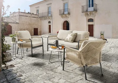 Produktbild von Destiny Sofa Set GENUA 1xSofa, 2xSessel, 2xTisch Ø60x40cm & Ø40x50cm, beige