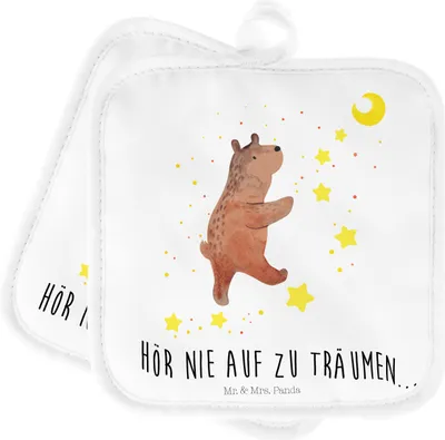 Produktbild von Mr. & Mrs. Panda Topfuntersetzer Bär Träume - Weiß - Geschenk, Traum, Topflappen 2er Set, Träumen, Kochlappen, Traumdeutung, topfhalter, Teddy